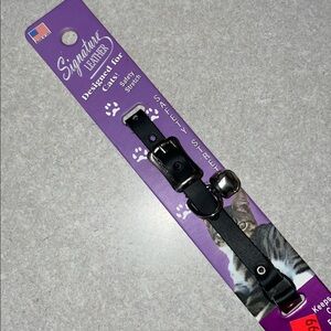 Signature Leather Black safety stretch Cat Collar with bell